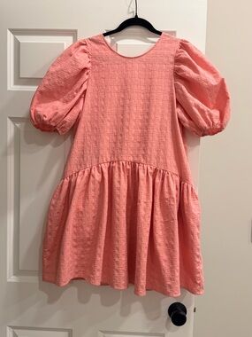 Tuckernuck x English Factory Pink Puff-Sleeve Drop Waist Casual Dress